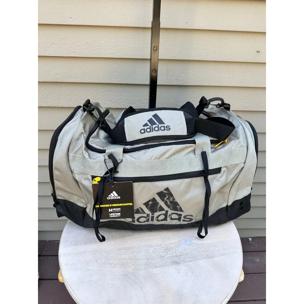 Adidas Defender IV Medium Gym Training Duffel Bag Silver Gray Padded Handles NWT